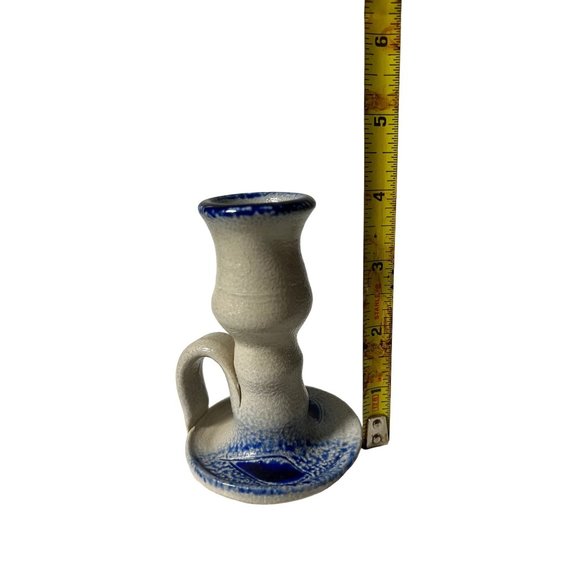 1 Williamsburg Pottery Candlestick Holder Primitive Folkart Americano Blue gray - Picture 6 of 9